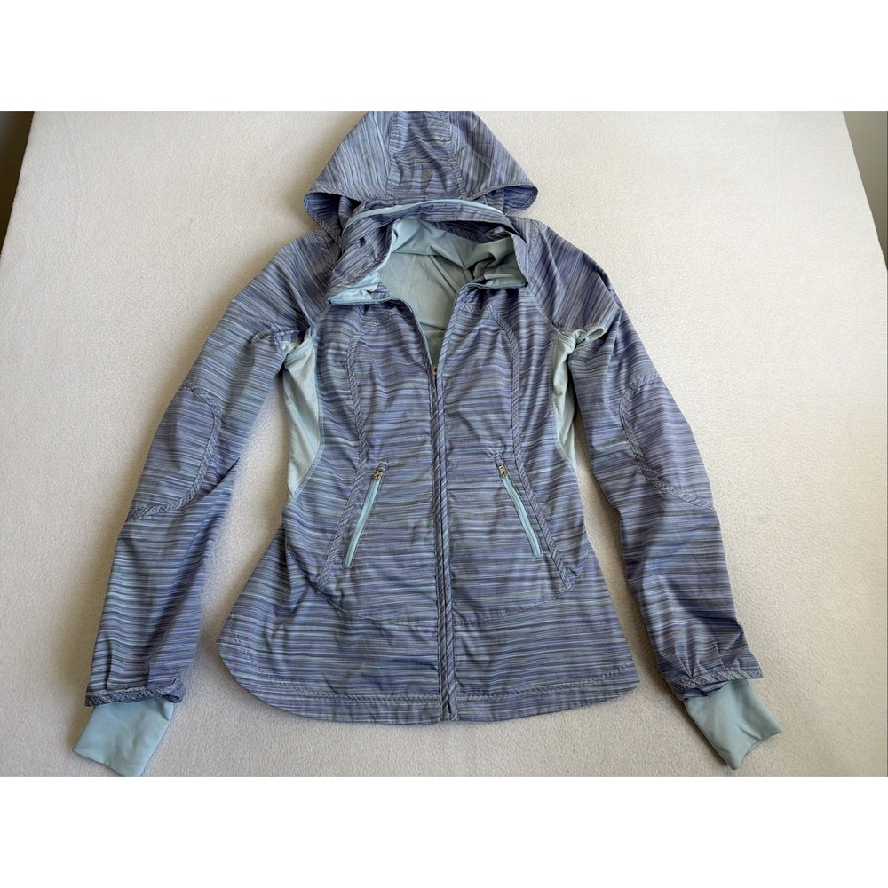 Lululemon Run Make A Break Jacket Size 4 Twisted Stripe Caspian Blue Stow Hood
